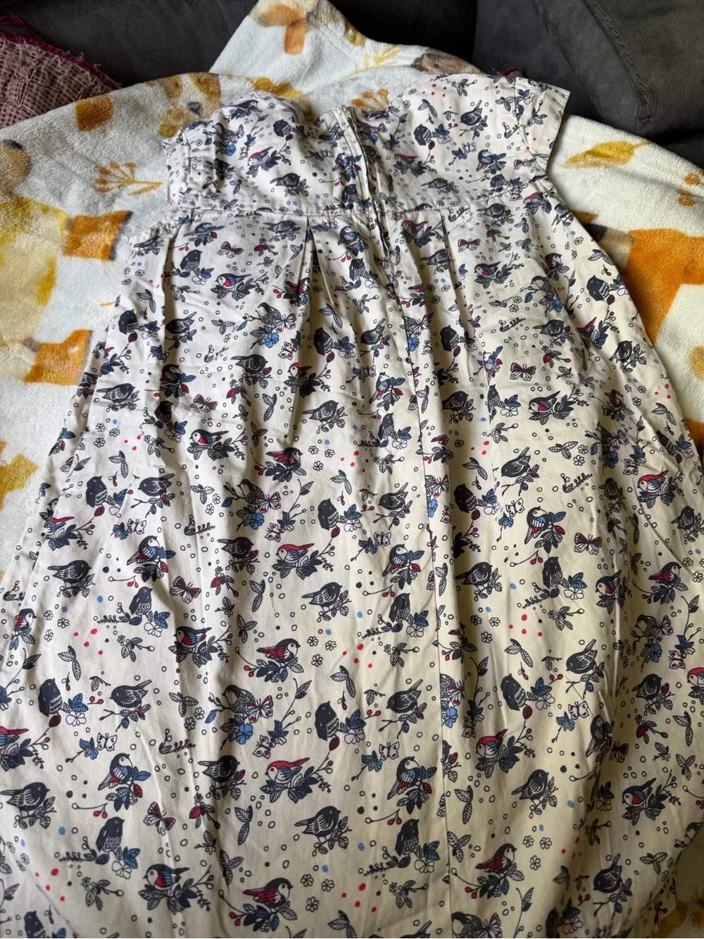 H&M Cream Dress with Navy and Red Bird Print